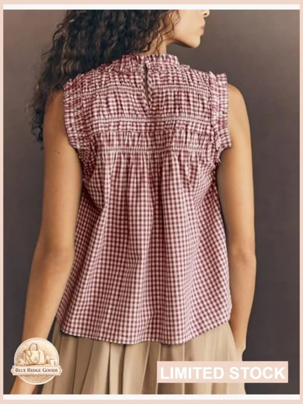 Plaid Babydoll T-Shirt Sleeveless Peplum Blouse Cotton Summer Top Trendy - Picture 3 of 7